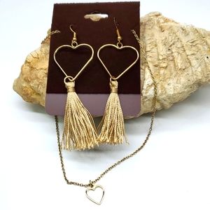 Boho Custom Bundle Heart Tassel Earrings and Heart Necklace